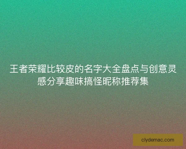 王者荣耀比较皮的名字大全盘点与创意灵感分享趣味搞怪昵称推荐集